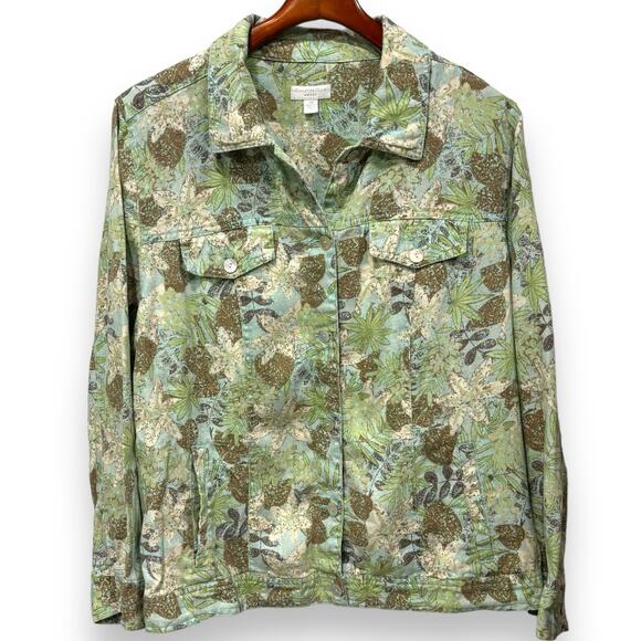 Charter Club 100% Linen Jacket Size 2X Floral Print Mother Of Pearl Buttons - Picture 1 of 10
